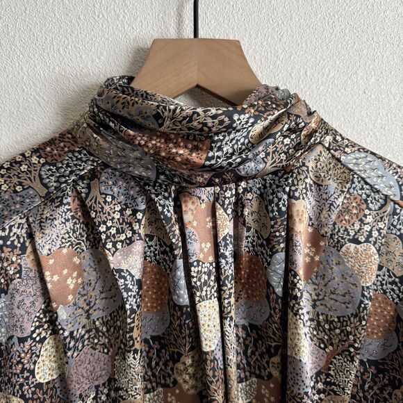 Vtg Unbranded Silky Floral Top Womens 12 Earthy Tones Floral Fairy Grunge Whimsy - Picture 5 of 14